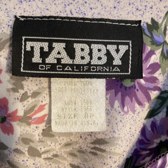 VTG 80s Does 40s Day / Shirt Dress Blue Purple Floral Sz 8P Tabby California - Picture 3 of 9
